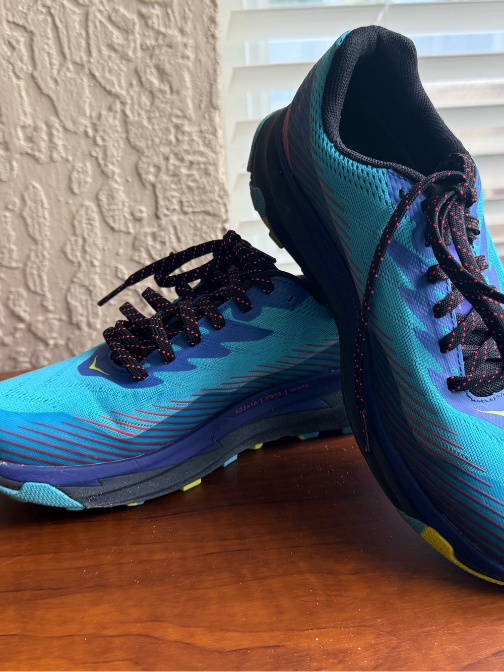 Hoka Men’s Teal and Black Athletic Running Shoes with Purple and Yellow Accents